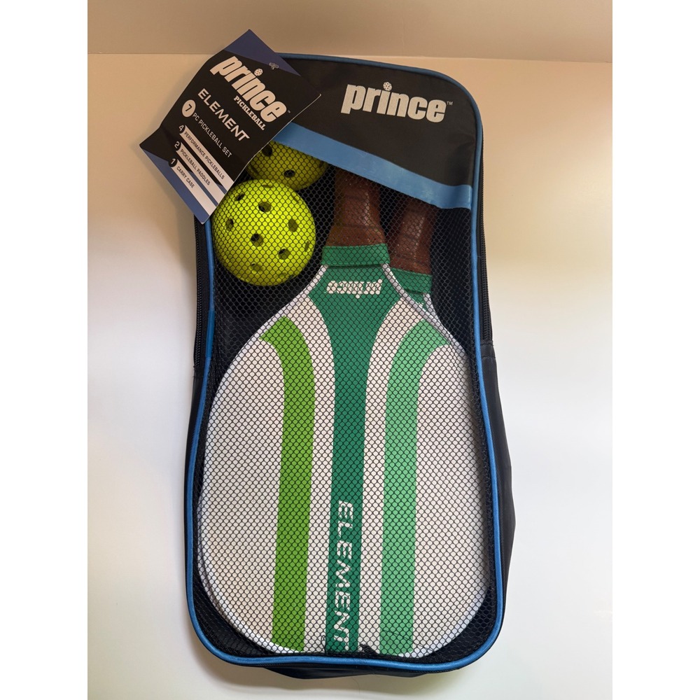 Prince Pickleball Set OS Green Element 7 PC 2 Paddles 4 Balls Case PPKD113-EGRN